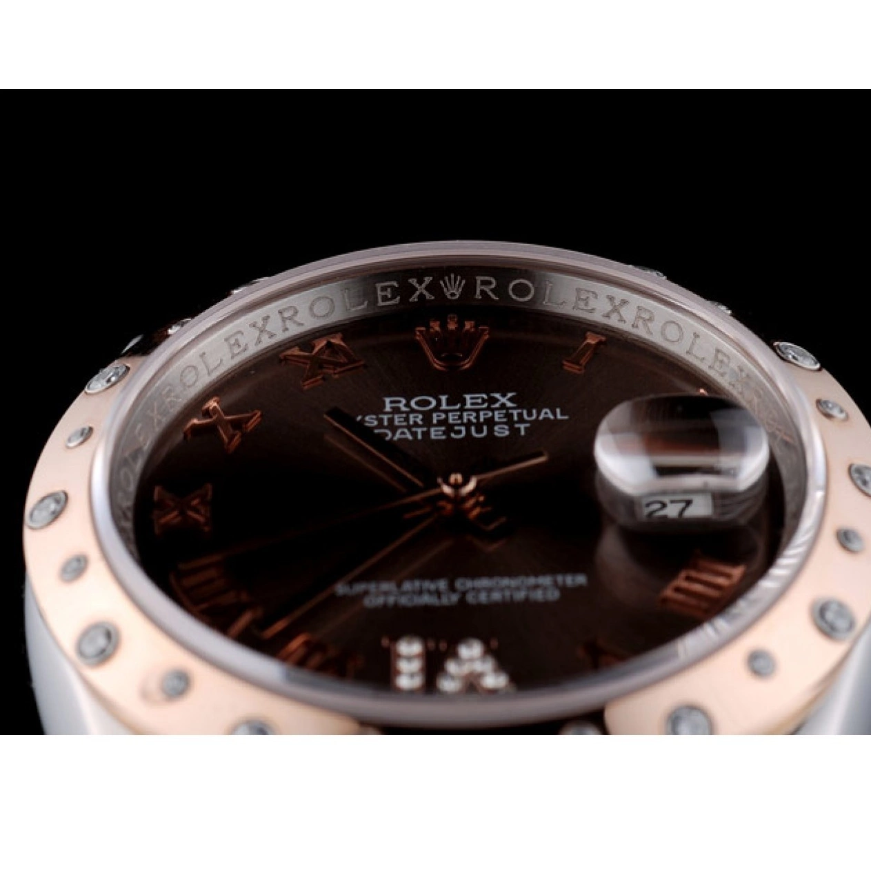 Rolex aaa copy Brown 41994 Dial Brushed DateJust Diamond Stainless Case Plated Rolex Steel 0825